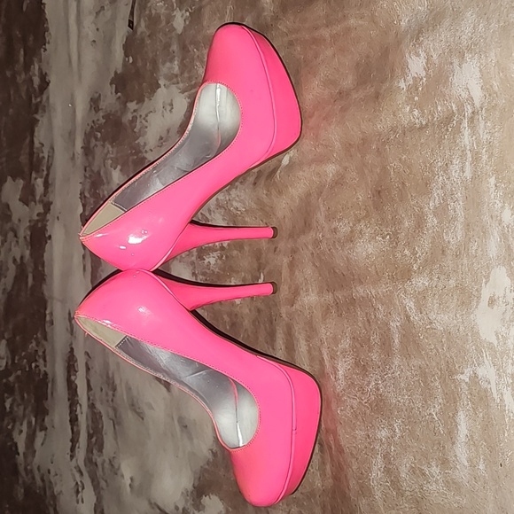 Super Cute Sexy Bright Neon Pink Heels Size 7.5 - Picture 3 of 6